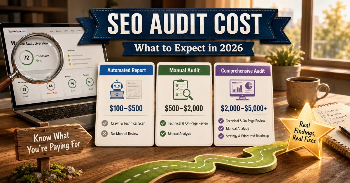 SEO audit cost comparison by tier showing automated, mid-tier manual, and comprehensive agency pricing