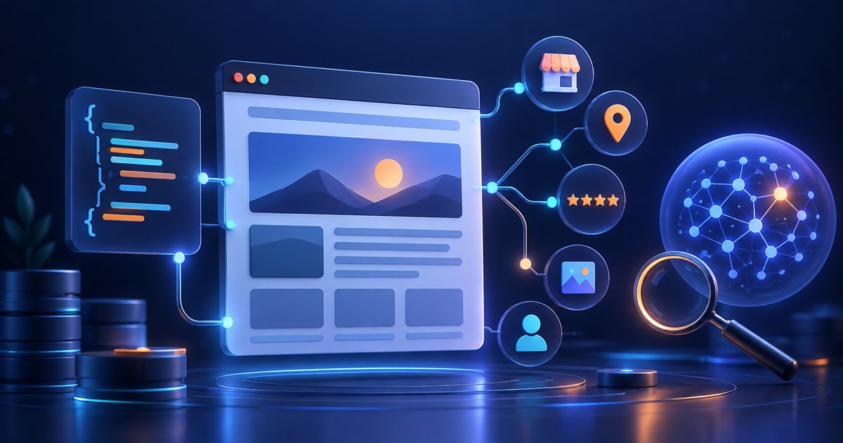 Structured data connecting a business webpage to machine-readable entity signals