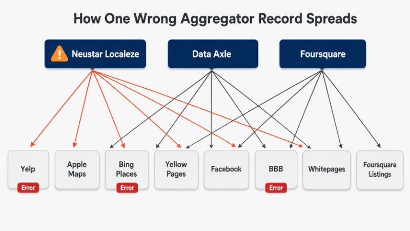 Data aggregator flowchart showing how NAP inconsistencies spread across local directories