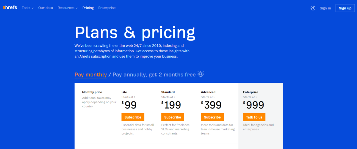 ahrefs pricing plans