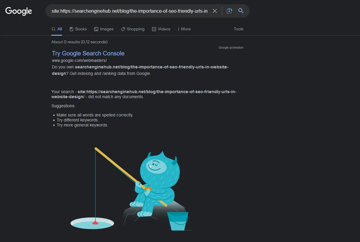 site operator checking page indexing